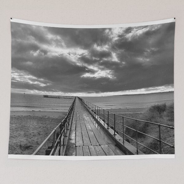 Item preview, Rainy Day on The Old Wooden Pier in Blyth - Monochrome designed and sold by Violaman.