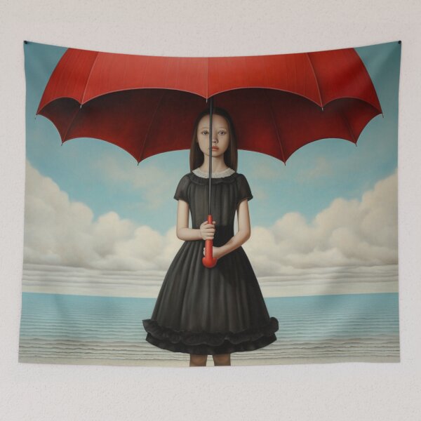Item preview, Girl Holding Red Umbrella designed and sold by whitecat23.