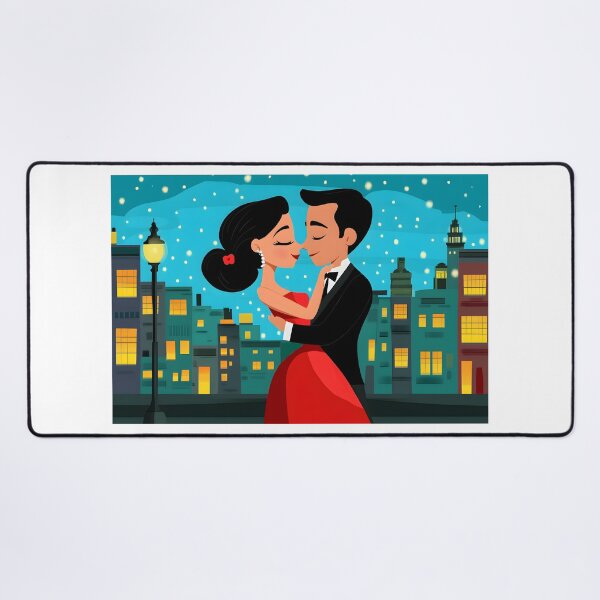 Item preview, Romantic couple embracing under city lights at night designed and sold by Artessie.