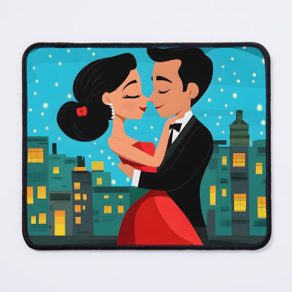 Item preview, Romantic couple embracing under city lights at night designed and sold by Artessie.