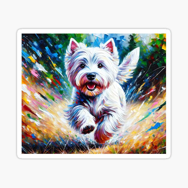 Vista previa del artículo con la obra «Impresión de arte acrílico de perro West Highland White Terrier (Westie), retrato de mascota, regalos para amantes de los perros», diseñado y vendido por Gallup Graphics.