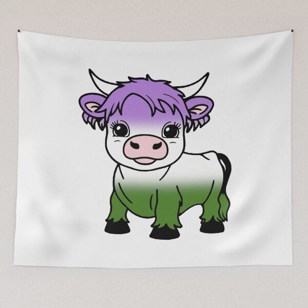 Item preview, Cute Genderqueer Pride Highland Cow, Genderqueer Pride Flag Colors designed and sold by Travelslightly.