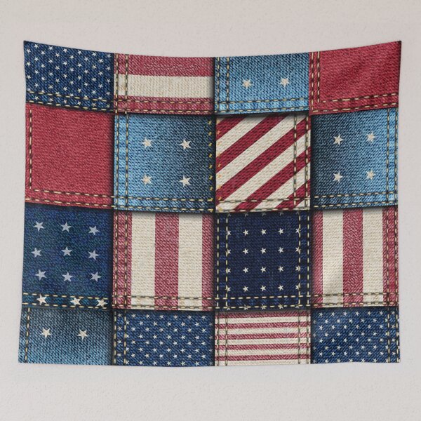 Item preview, Patchwork denim with stars and stripes designed and sold by Elmanji.