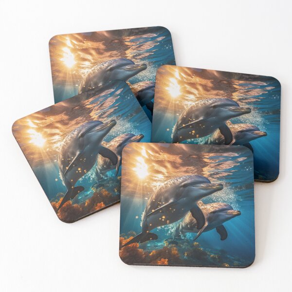 Item preview, Two Dolphins underwater at sunrise - Marine photo designed and sold by TheArtistOf2022.