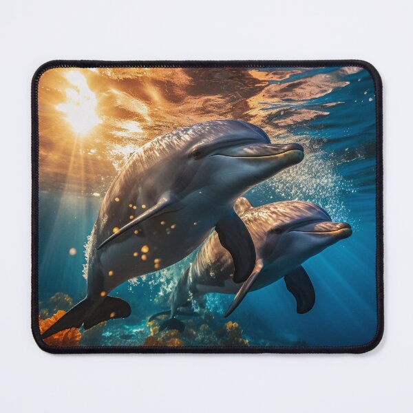 Item preview, Two Dolphins underwater at sunrise - Marine photo designed and sold by TheArtistOf2022.