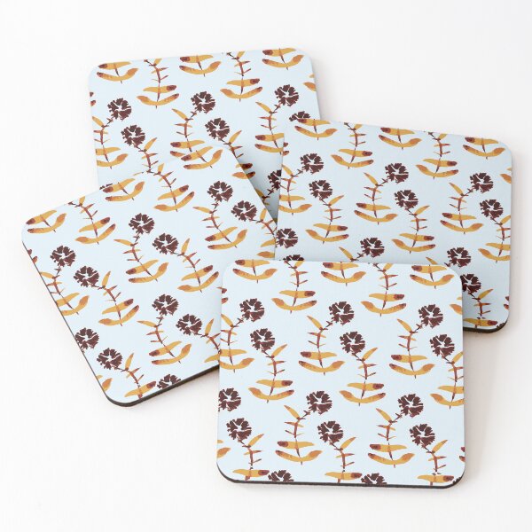 Item preview, Simple brown watercolor flower repeat pattern on blue designed and sold by annmarie337.