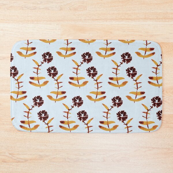 Item preview, Simple brown watercolor flower repeat pattern on blue designed and sold by annmarie337.