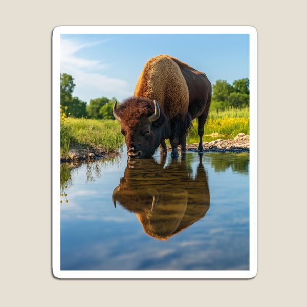 Item preview, Bison drinking from lake in Countryside - Wildlife photo designed and sold by TheArtistOf2022.