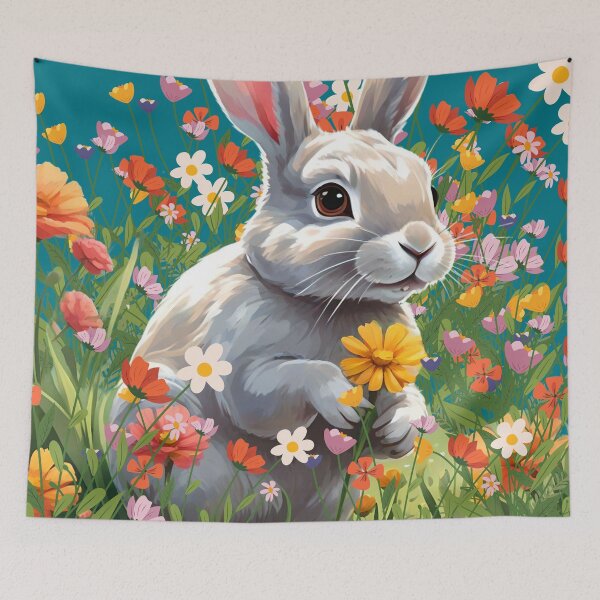 Item preview, White Rabbit Among Flowers In A Garden designed and sold by Ciervo Primavera.