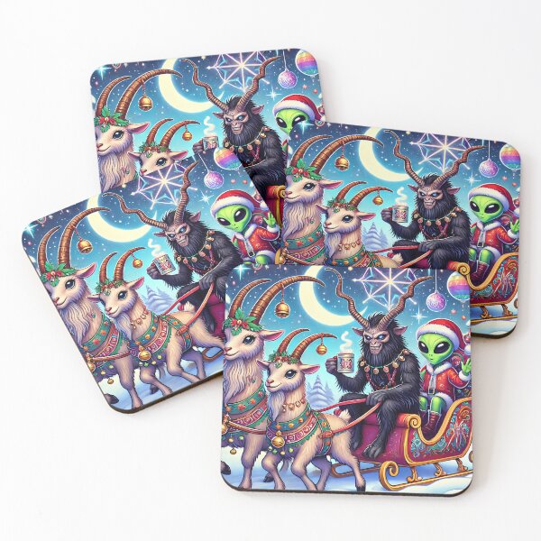 Item preview, Yule Goats Sleigh Ride - Krampus & Alien Holiday Card designed and sold by ArizonaWitches.
