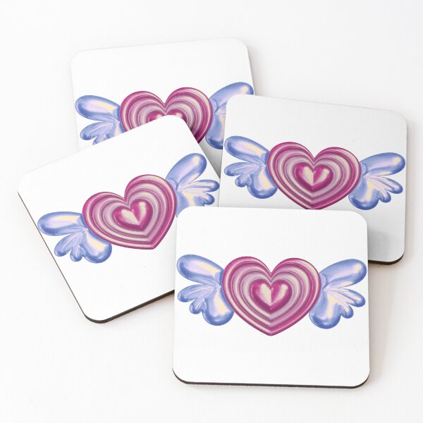 Item preview, Y2K 3D puffy pink heart with blue wings designed and sold by Panakake78.