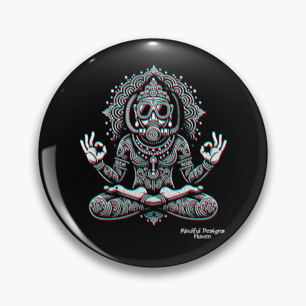 Artikelvorschau, Lotussitz, Taucher, Buddha, OK-Zeichen | Chromadrift Anaglyph Brutalismus Monochrome Power Illustration | Perfektes Achtsamkeitsgeschenk entworfen und verkauft von Psyberspace.