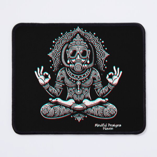 Item preview, Lotus Position SCUBA Diver Buddha OK sign | Chromadrift Anaglyph Brutalism Monochrome Power Illustration | Perfect Mindfulness Gift designed and sold by Psyberspace.