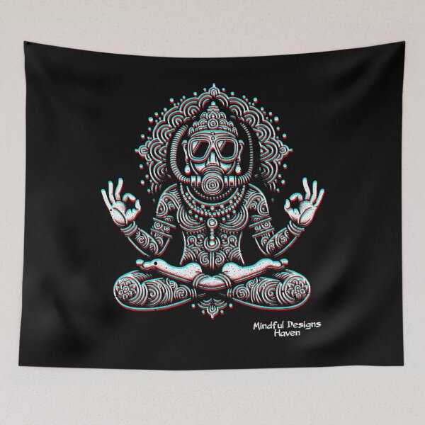 Item preview, Lotus Position SCUBA Diver Buddha OK sign | Chromadrift Anaglyph Brutalism Monochrome Power Illustration | Perfect Mindfulness Gift designed and sold by Psyberspace.