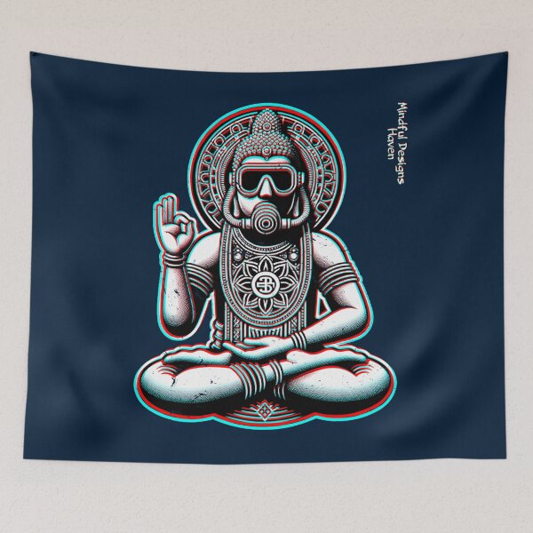 Item preview, Copy of Lotus Position SCUBA Diver Buddha OK sign | Chromadrift Anaglyph Brutalism Monochrome Power Illustration | Perfect Mindfulness Gift designed and sold by Psyberspace.