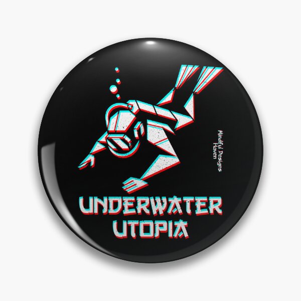 Item preview, SCUBA Diver Descending Down Into an Underwater Utopia | Chromadrift Anaglyph Brutalism Monochrome Power Illustration | Perfect Mindfulness Gift designed and sold by Psyberspace.