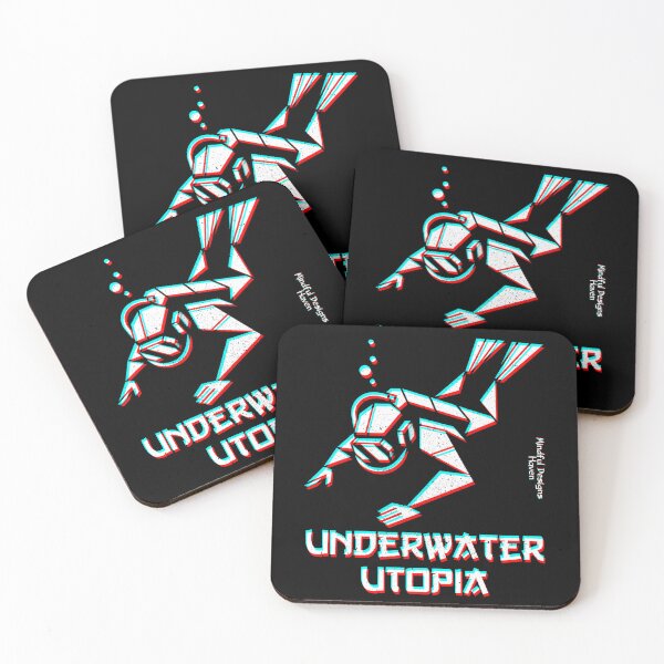 Item preview, SCUBA Diver Descending Down Into an Underwater Utopia | Chromadrift Anaglyph Brutalism Monochrome Power Illustration | Perfect Mindfulness Gift designed and sold by Psyberspace.