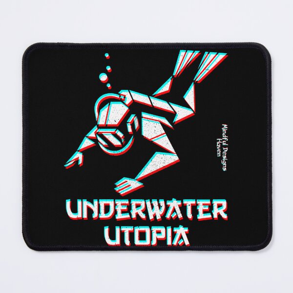 Item preview, SCUBA Diver Descending Down Into an Underwater Utopia | Chromadrift Anaglyph Brutalism Monochrome Power Illustration | Perfect Mindfulness Gift designed and sold by Psyberspace.