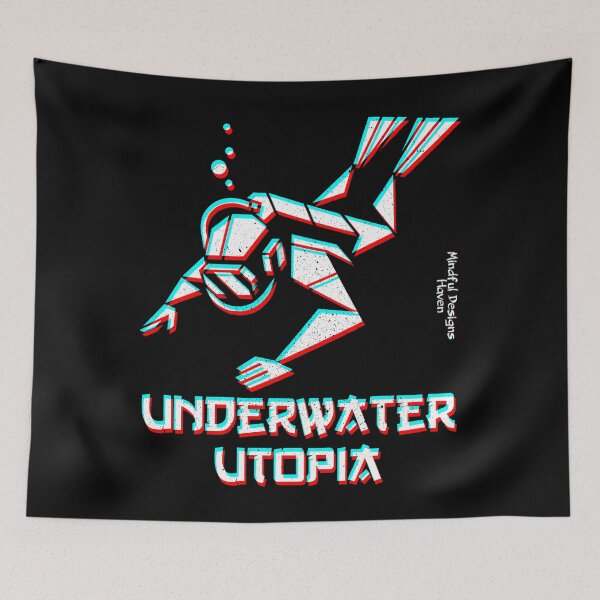 Item preview, SCUBA Diver Descending Down Into an Underwater Utopia | Chromadrift Anaglyph Brutalism Monochrome Power Illustration | Perfect Mindfulness Gift designed and sold by Psyberspace.