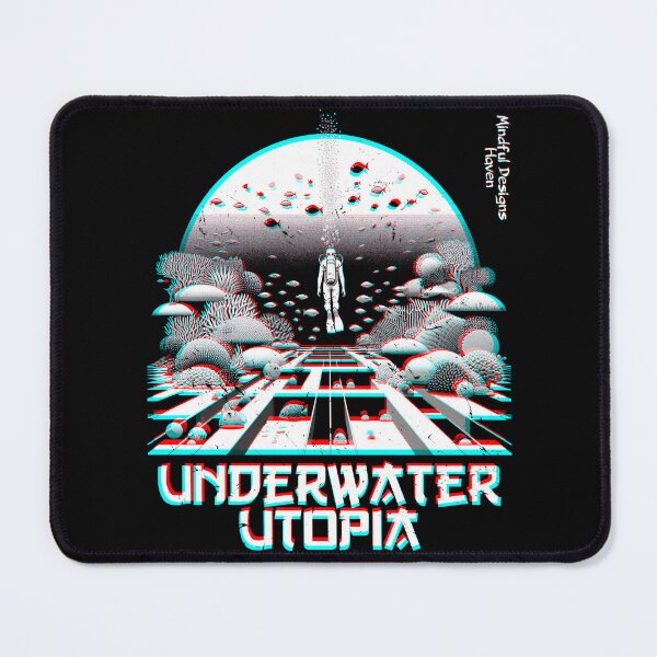 Item preview, SCUBA Diver in a Surreal Underwater Utopia | Chromadrift Anaglyph Brutalism Monochrome Power Illustration | Perfect Mindfulness Gift designed and sold by Psyberspace.