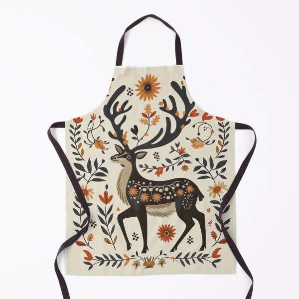 Artikelvorschau, Volkskunst-Rentier-Hirsch-Design mit floralem Geweih – Boho-Waldtierdruck entworfen und verkauft von Candlewood Museum & Gift Shoppe.