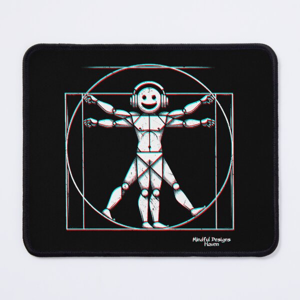 Item preview, Vitruvian Smiling Raver | Leonardo Da Vinci Homage | Chromadrift Anaglyph Brutalism Monochrome Power Illustration | Perfect Mindfulness Gift designed and sold by Psyberspace.