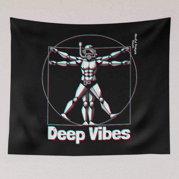 Item preview, Vitruvian Diver | Deep Vibes | Leonardo Da Vinci Vitruvian Man | Chromadrift Anaglyph Brutalism Monochrome Power Illustration | Perfect Mindfulness Gift designed and sold by Psyberspace.