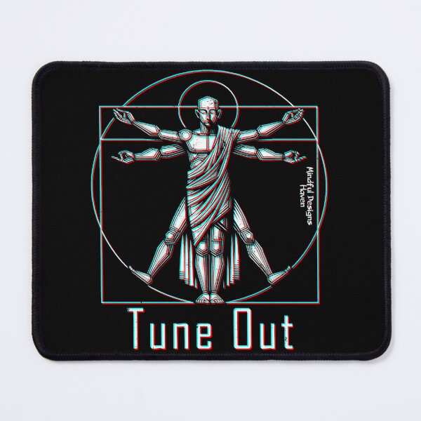 Item preview, Vitruvian Monk| Tune Out | Leonardo Da Vinci Vitruvian Man | Chromadrift Anaglyph Brutalism Monochrome Power Illustration | Perfect Mindfulness Gift designed and sold by Psyberspace.