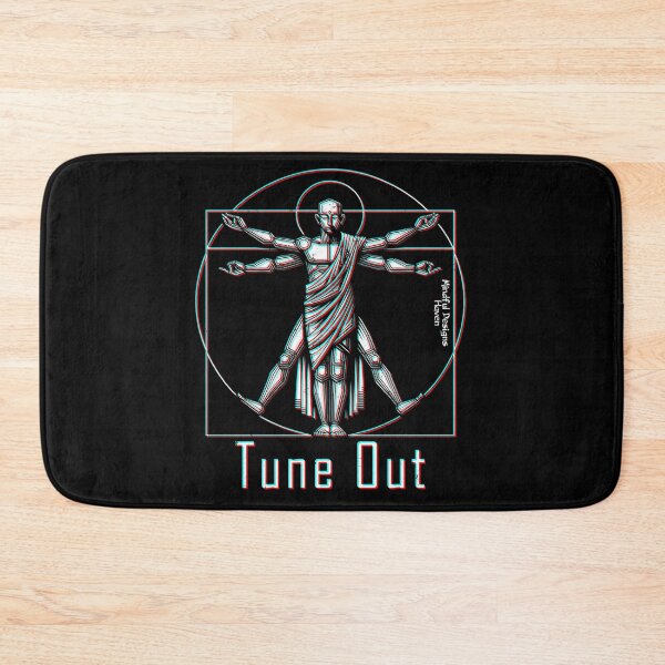 Item preview, Vitruvian Monk| Tune Out | Leonardo Da Vinci Vitruvian Man | Chromadrift Anaglyph Brutalism Monochrome Power Illustration | Perfect Mindfulness Gift designed and sold by Psyberspace.