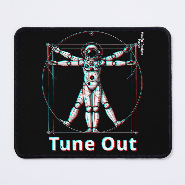 Item preview, Vitruvian Spaceman Astronaut | Tune Out | Leonardo Da Vinci Vitruvian Man | Chromadrift Anaglyph Brutalism Monochrome Power Illustration | Perfect Mindfulness Gift designed and sold by Psyberspace.