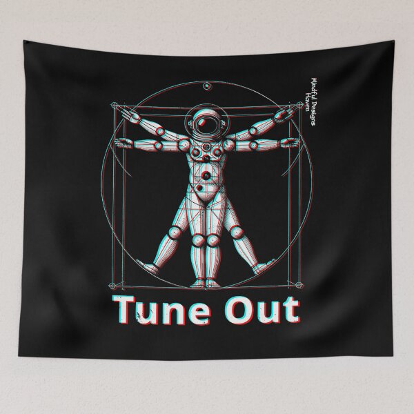 Item preview, Vitruvian Spaceman Astronaut | Tune Out | Leonardo Da Vinci Vitruvian Man | Chromadrift Anaglyph Brutalism Monochrome Power Illustration | Perfect Mindfulness Gift designed and sold by Psyberspace.