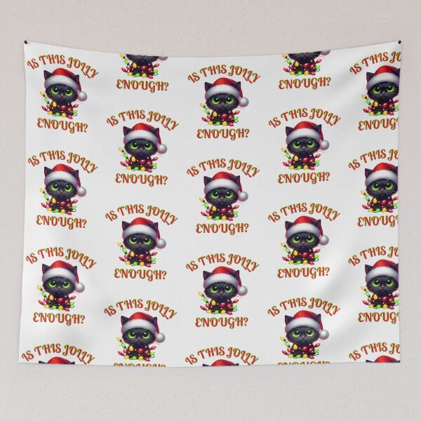 Item preview, IsThis Jolly Enough Black Cat Christmas  designed and sold by printmala.