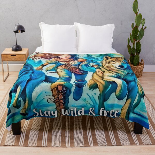 Item preview, Stay Wild & Free: Woman Running with Wolves designed and sold by gleefulme.