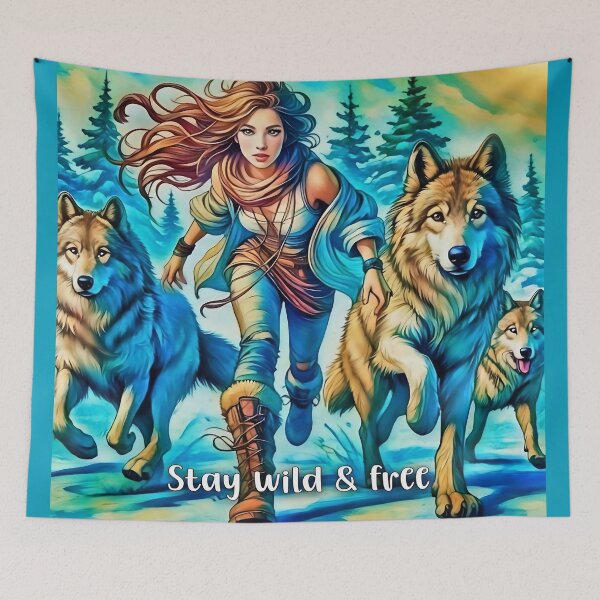 Item preview, Stay Wild & Free: Woman Running with Wolves designed and sold by gleefulme.