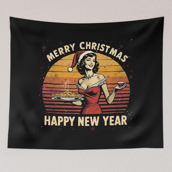 Item preview, Retro Christmas Woman with Pie and Coffee – Vintage Holiday Design designed and sold by Krasnovaovaova.