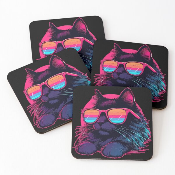 Item preview, Black Cat Wearing Sunglasses Retro Vaporwave designed and sold by TomFrontierArt.