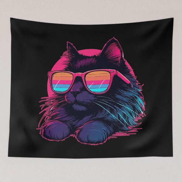 Item preview, Black Cat Wearing Sunglasses Retro Vaporwave designed and sold by TomFrontierArt.