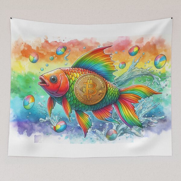 Item preview, Radiant Bitcoin Humpback Whale in Rainbowcore Watercolor designed and sold by Mechanical-Artt.