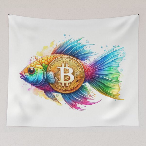 Item preview, Playful Rainbowcore Crypto Fish with Bitcoin Symbolism designed and sold by Mechanical-Artt.