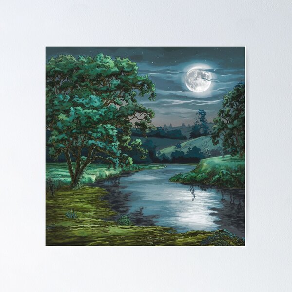 Item preview, moon river, view of rural area  designed and sold by Dreamy Aesthetic.