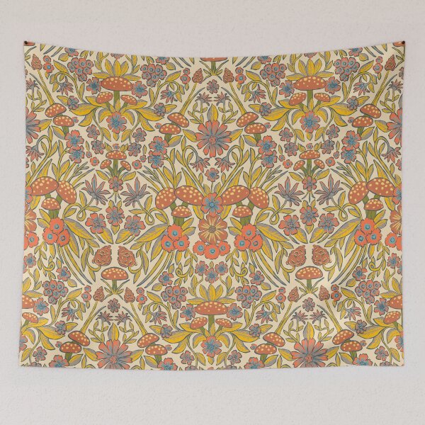 Item preview, Floral Woodland Mushrooms in Orange/Yellow/Blue  designed and sold by somecallmebeth.