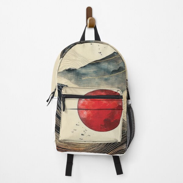 Item preview, JAPANDI MINIMALIST MODERN landscape painting,  mountain landscape,  red moon, vintage Japanese art,  Textured Rustic mountains  designed and sold by navitalidesign.