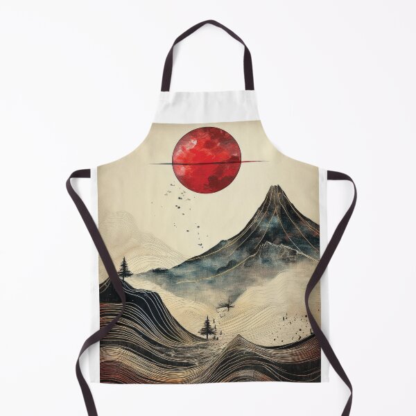 Item preview, JAPANDI MINIMALIST MODERN landscape painting,  mountain landscape,  red moon, vintage Japanese art,  Textured Rustic mountains  designed and sold by navitalidesign.