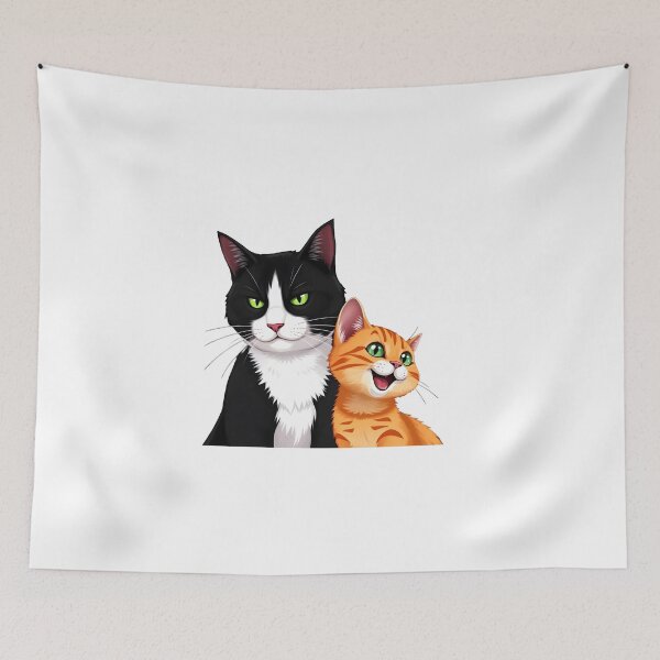 Item preview, Black and white tuxedo cat with an orange tabby cat designed and sold by mikamika83.