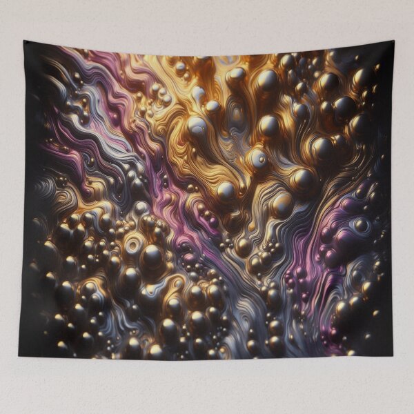 Item preview, abstract of melting liquid with metallic sheen, gold and cherry purple colors designed and sold by KamalaDesign.