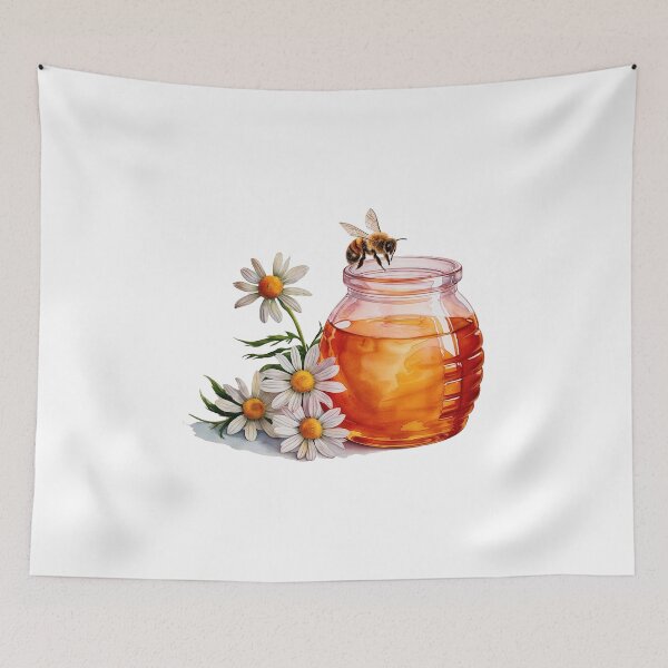 Item preview, Honeybee, Jar of Honey and White Daisy Flowers  designed and sold by silviaol.