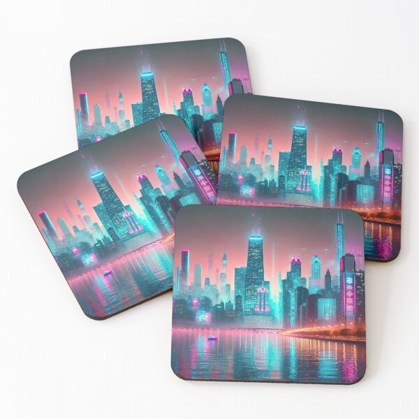 Item preview, Cyberpunk Chicago Skyline at Night designed and sold by florencemilan.