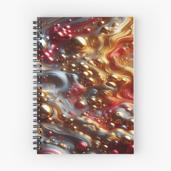 Item preview, abstract of melting liquid with metallic sheen, gold and cherry red colors - Retro Liquid Lava Flow Abstract Pattern designed and sold by KamalaDesign.