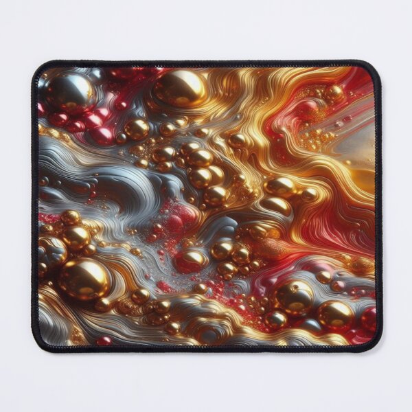 Item preview, abstract of melting liquid with metallic sheen, gold and cherry red colors - Retro Liquid Lava Flow Abstract Pattern designed and sold by KamalaDesign.