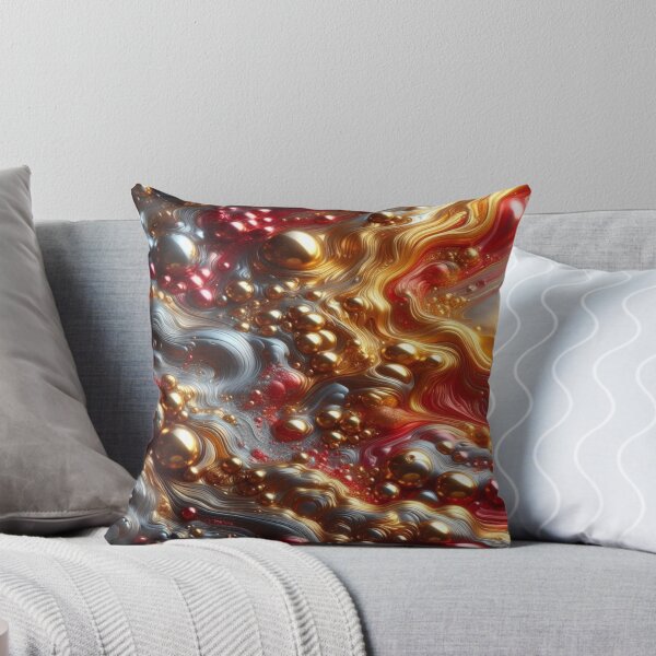 Item preview, abstract of melting liquid with metallic sheen, gold and cherry red colors - Retro Liquid Lava Flow Abstract Pattern designed and sold by KamalaDesign.